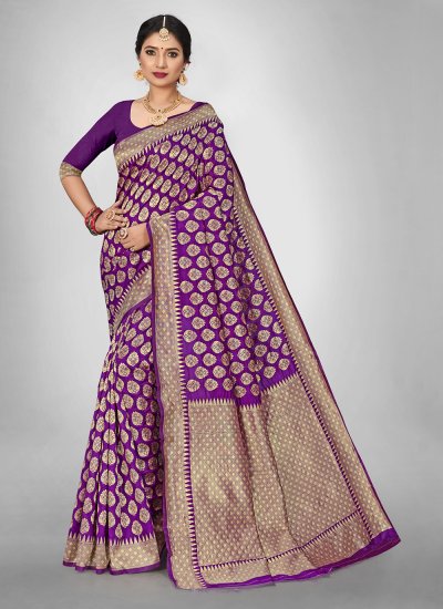 Capricious Jacquard Silk Purple Silk Saree