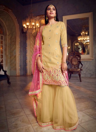 Capricious Net Yellow Thread Designer Pakistani Salwar Suit