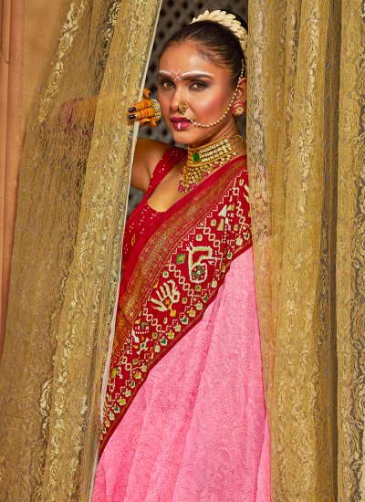 Capricious Pink Embroidered Trendy Saree