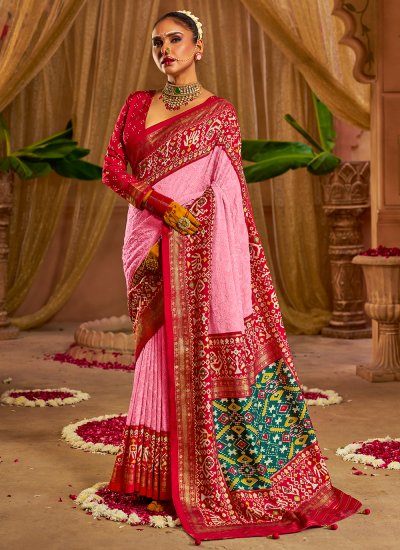 Capricious Pink Embroidered Trendy Saree