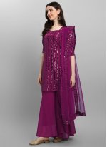 Capricious Sequins Purple Faux Georgette Trendy Salwar Kameez