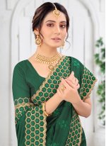 Capricious Vichitra Silk Embroidered Green Silk Saree