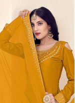 Captivating Mirror Mustard Silk Designer Patila Salwar Suit