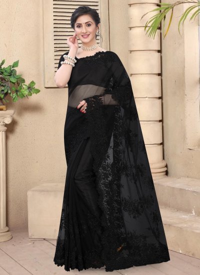 Celebrity in Black Designer Saree with Contrast Border - Saree Blouse  Patterns