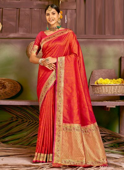 Captivating Silk Red Contemporary Style Saree