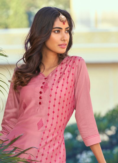 Casual Kurti Embroidered Silk in Pink