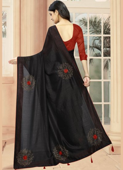 
                            Casual Saree Embroidered Silk in Black