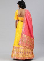Catchy Banarasi Silk Woven Yellow A Line Lehenga Choli