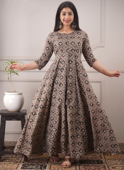 Catchy Chanderi Multi Colour Foil Print Designer Gown