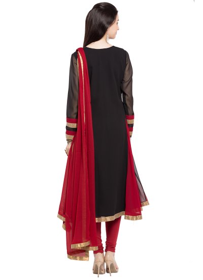 Catchy Faux Georgette Embroidered Readymade Churidar Salwar Kameez