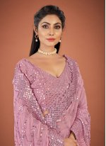 Catchy Georgette Lucknowi work Pink Contemporary Saree