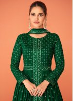 Catchy Green Embroidered Georgette Anarkali Salwar Kameez