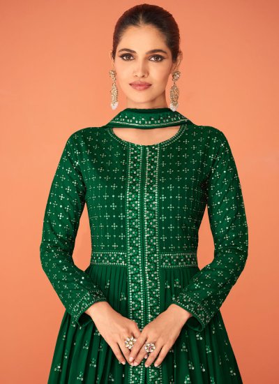 Catchy Green Embroidered Georgette Anarkali Salwar Kameez