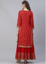 Catchy Print Rayon Red Party Wear Kurti