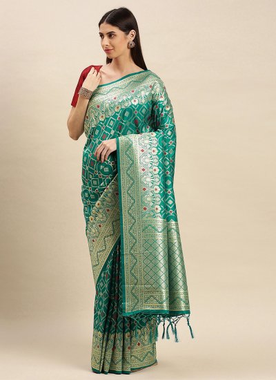 Catchy Sea Green Weaving Banarasi Silk Traditional Saree