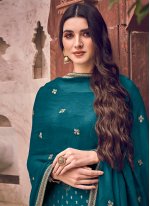 Catchy Woven Silk Teal Bollywood Salwar Kameez