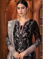 Celestial Black Embroidered Faux Georgette Designer Straight Suit