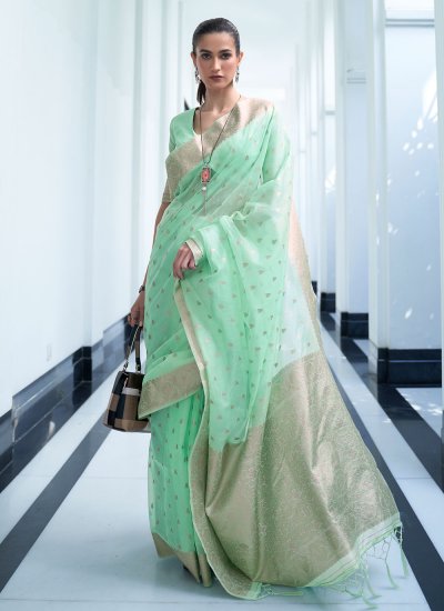 Celestial Green Weaving Silk Contemporary Saree