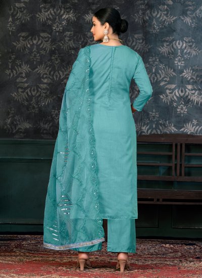 Celestial Handwork Organza Blue Trendy Salwar Suit