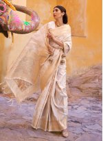 Celestial Off White Weaving Silk Traditional Designer Saree