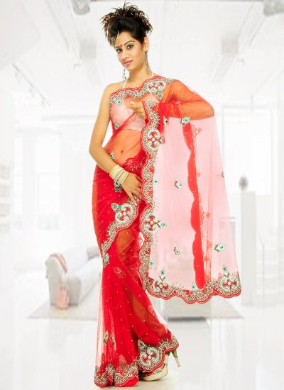 Celestial Red Mehndi Designer Saree