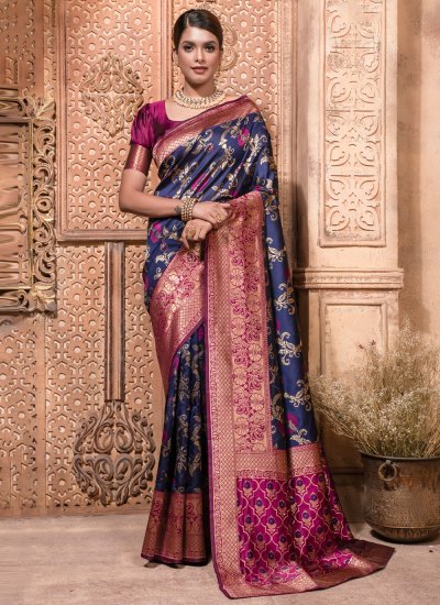 Celestial Weaving Violet Banarasi Silk Contemporary Saree