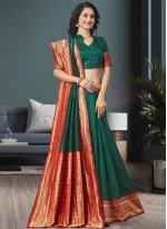 Celestial Woven Green Silk Traditional Designer Saree