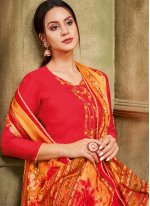 Chanderi Cotton Churidar Designer Suit in Red