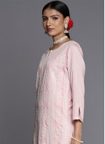 Chanderi Cotton Straight Salwar Suit in Pink