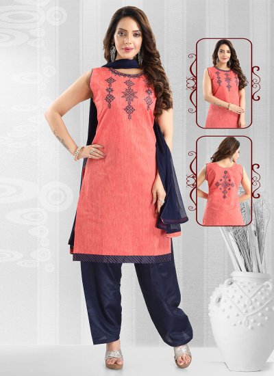 Chanderi Cotton Trendy Salwar Suit in Peach