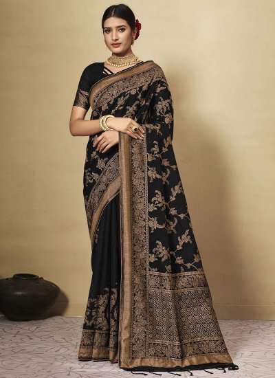 Chanderi Cotton Weaving Trendy Saree in Black