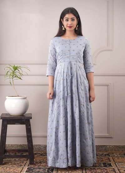 Chanderi Designer Gown in Grey