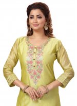 Chanderi Embroidered Green Readymade Suit