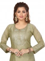 Chanderi Embroidered Readymade Salwar Suit in Green