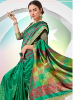 Chanderi Foil Print Green Traditional Saree