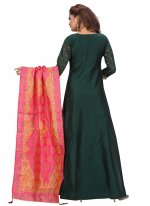 Chanderi Green Floor Length Anarkali Suit