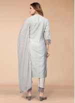 Chanderi Grey Embroidered Salwar Suit