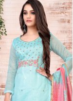 Chanderi Pant Style Suit in Turquoise