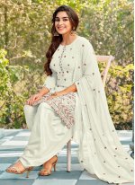 Charismatic Embroidered Georgette White Salwar Suit