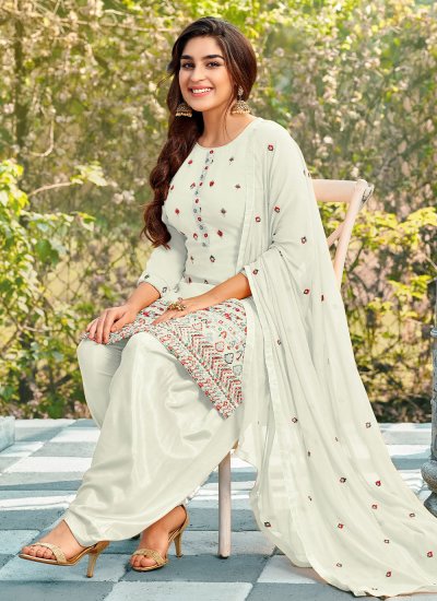 Charismatic Embroidered Georgette White Salwar Suit