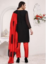 Charismatic Embroidered Red Georgette Designer Straight Salwar Suit