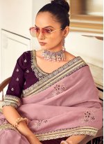Charismatic Georgette Lavender Embroidered Trendy Saree