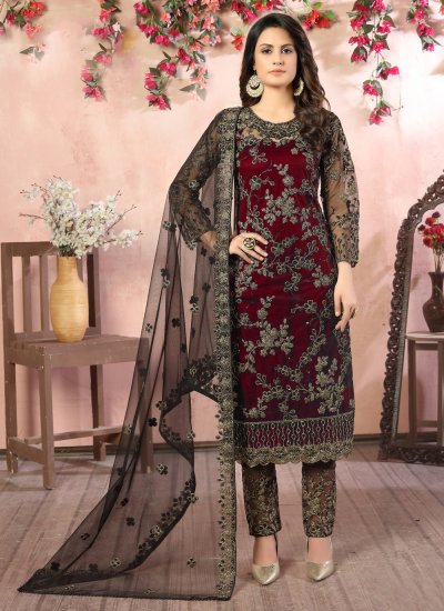 Charismatic Net Embroidered Pant Style Suit
