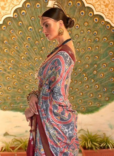 
                            Charismatic Patola Silk  Weaving Grey Classic Saree
