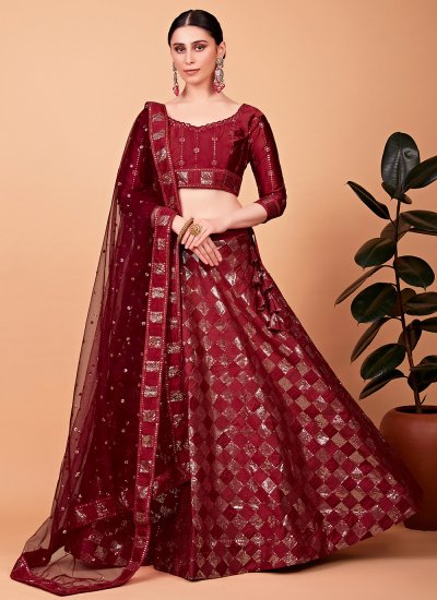 Charismatic Red Sequins Silk Designer Lehenga Choli