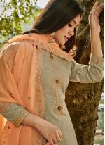 Charming Chanderi Green Embroidered Palazzo Suit