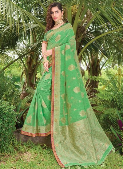 Charming Embroidered Silk Green Designer Traditional Saree