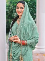 Charming Faux Georgette Embroidered Sea Green Designer Pakistani Salwar Suit