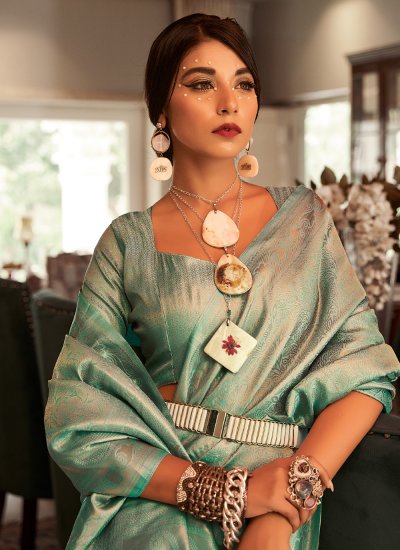 Charming Green Woven Designer Saree