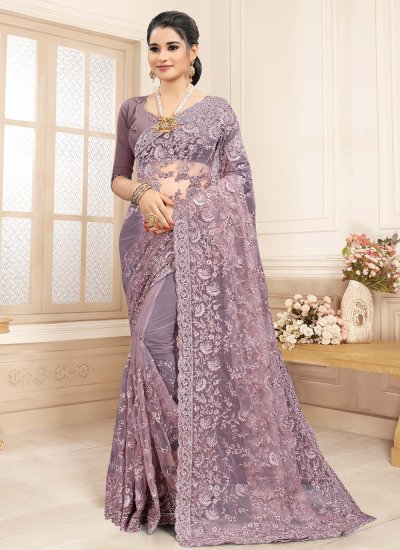 Charming Resham Net Lavender Designer Saree